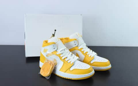 乔丹Air Jordan 1 Mid 白黄中帮复古篮球鞋纯原版本 货号：BQ6472-117