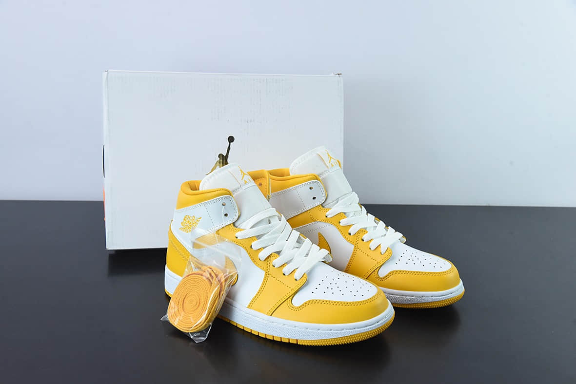 乔丹Air Jordan 1 Mid 白黄中帮复古篮球鞋纯原版本 货号：BQ6472-117