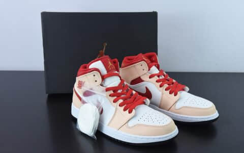乔丹Air Jordan 1 Mid 米红色中帮复古篮球鞋纯原版本 货号：554725-201