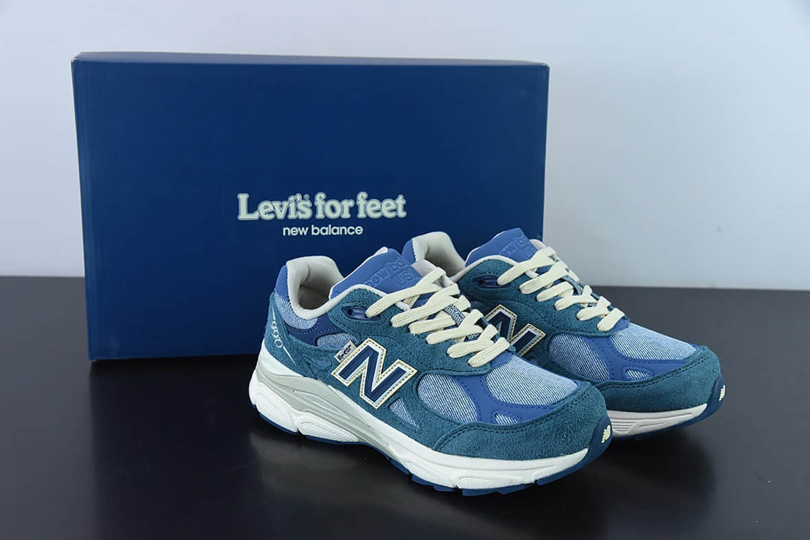 新百伦Levi's x New Balance NB990V3 李维斯联名蓝牛仔第三代总统复古慢跑鞋纯原版本 货号：M990LI3