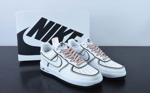 耐克Nike Air Force 1 AF1 白黑彩虹鞋带3M反光版空军一号低帮休闲板鞋纯原版本 货号：GU6936-599