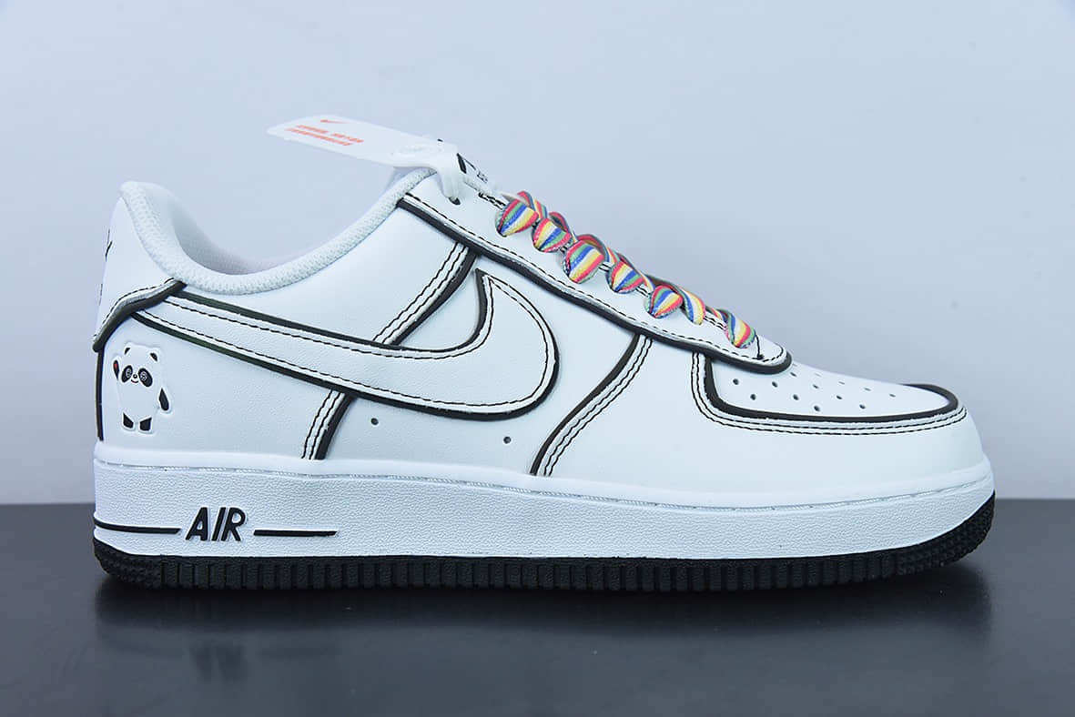 耐克Nike Air Force 1 AF1 白黑彩虹鞋带3M反光版空军一号低帮休闲板鞋纯原版本 货号：GU6936-599