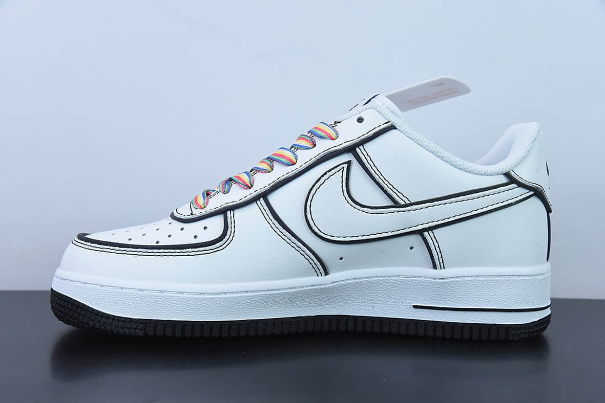 耐克Nike Air Force 1 AF1 白黑彩虹鞋带3M反光版空军一号低帮休闲板鞋纯原版本 货号：GU6936-599