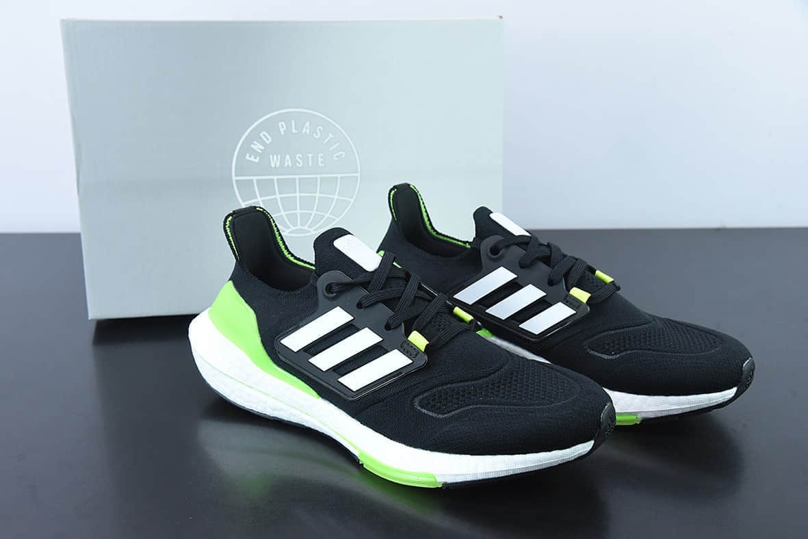 阿迪达斯Adidas Ultra Boost 22 Consortium 阿迪达斯 8.0黑荧光绿厚底爆米花休闲跑鞋纯原版本 货号：GX6640
