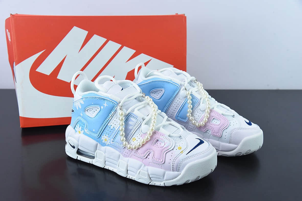 耐克Nike Air More Uptempo 大AIR皮蓬蓝粉珍珠复古篮球鞋纯原版本 货号：DH9719-100