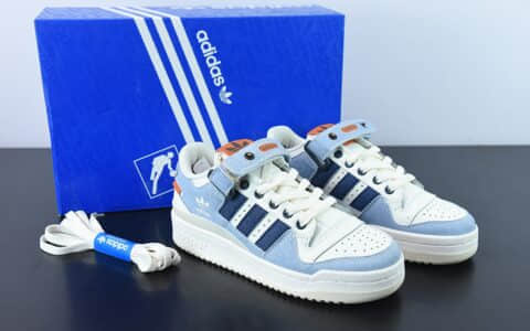 阿迪达斯Adidas Originals Forum 84 Low 罗马系列米白牛仔浅蓝魔术贴低帮复古系带百搭休闲运动板鞋纯原版本 货号：HQ6334