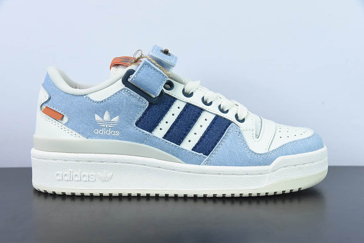 阿迪达斯Adidas Originals Forum 84 Low 罗马系列米白牛仔浅蓝魔术贴低帮复古系带百搭休闲运动板鞋纯原版本 货号：HQ6334