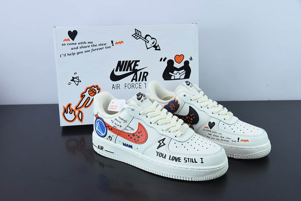 耐克Nike Air Force 1 '07 LowGod of loveGraffiti米白彩色爱神丘比特涂鸦印花空军一号低帮休闲板鞋纯原版本 货号：CW2288-226