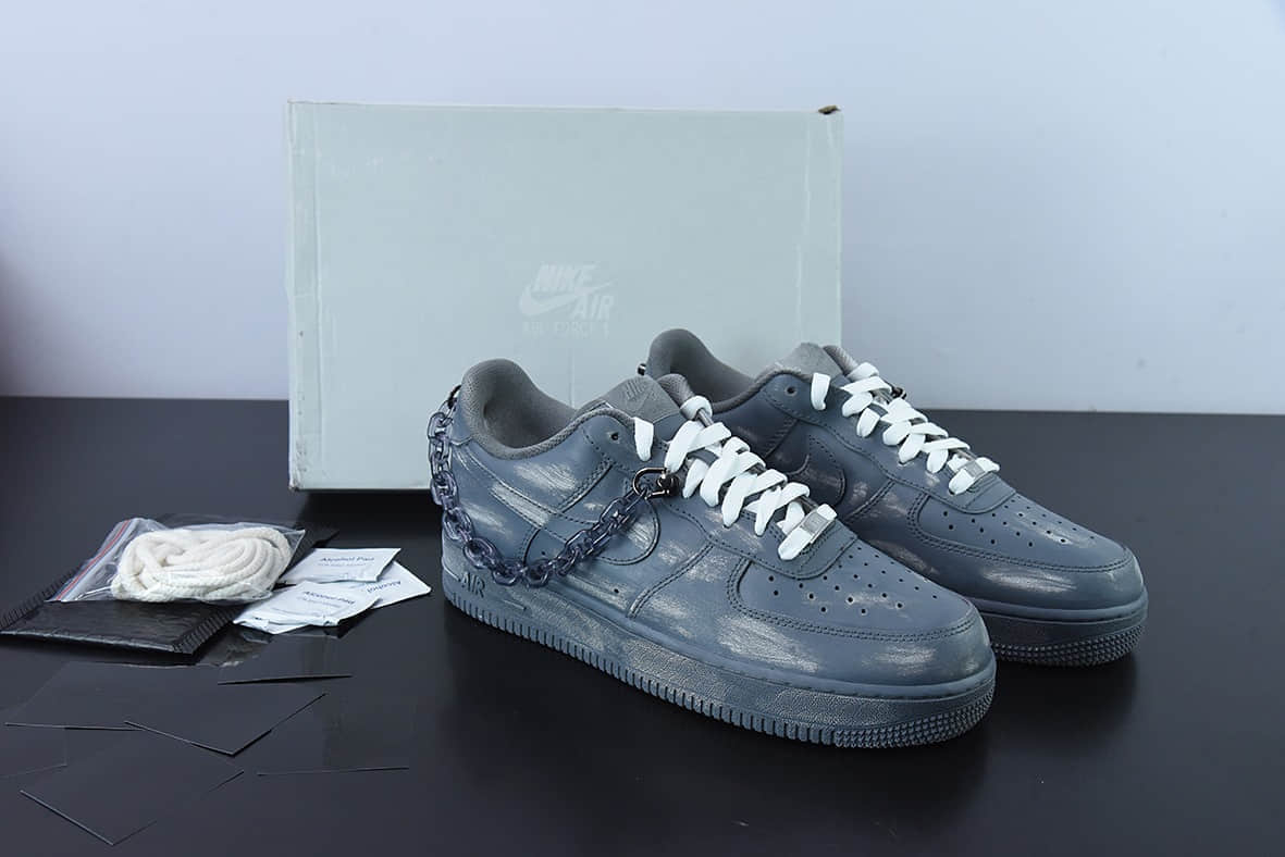 耐克Nike Air Force 1 Low 浸染酒精刮刮乐灰黑链条空军一号低帮休闲板鞋纯原版本 货号：CW2288-111