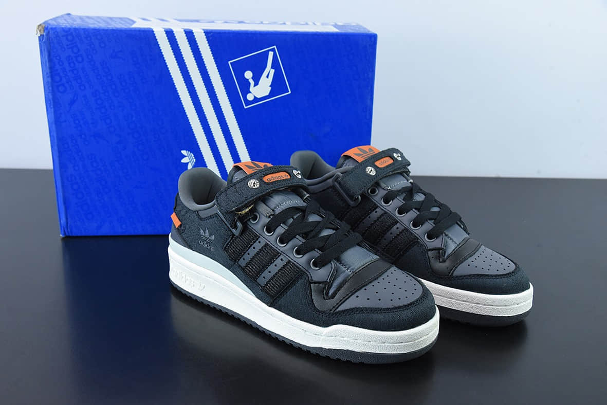 阿迪达斯Adidas Originals Forum 84 Low 罗马系列牛仔炭黑灰橙魔术贴低帮复古系带百搭休闲运动板鞋纯原版本 货号：HQ6335