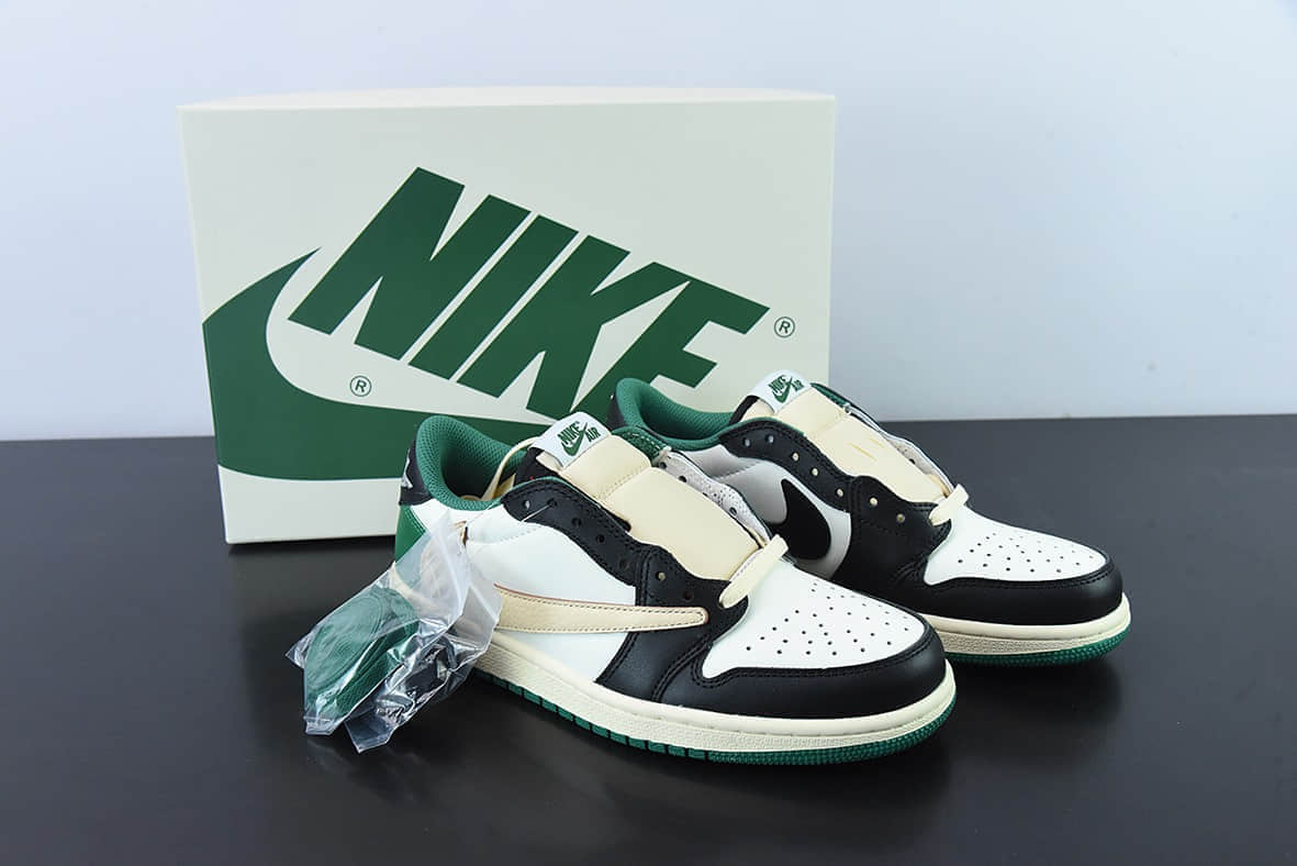 乔丹Air Jordan Travis Scott x Air Jordan 1 Low AJ1 TS联名黑绿倒钩低帮板鞋纯原版本 货号：DM7866- 128