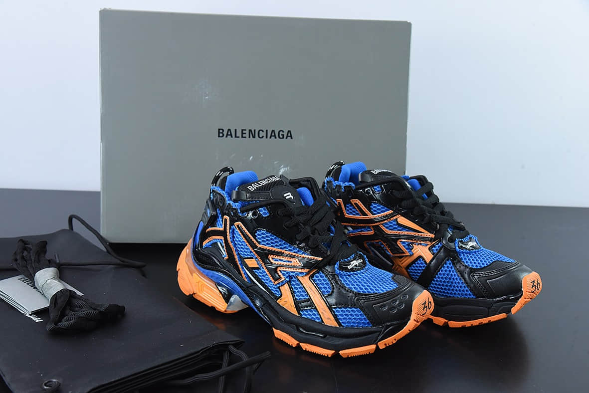 巴黎世家Balenciaga Runner巴黎世家黑蓝桔运动鞋纯原版本 货号：677402W2RB11120