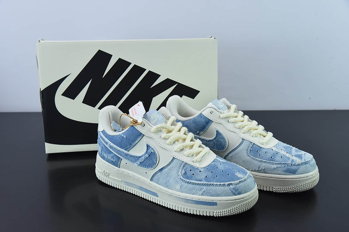 耐克Nike Air Force 1 Low 水洗牛仔破洞空军一号低帮百搭休闲运动板鞋纯原版本 货号：CW1888-611