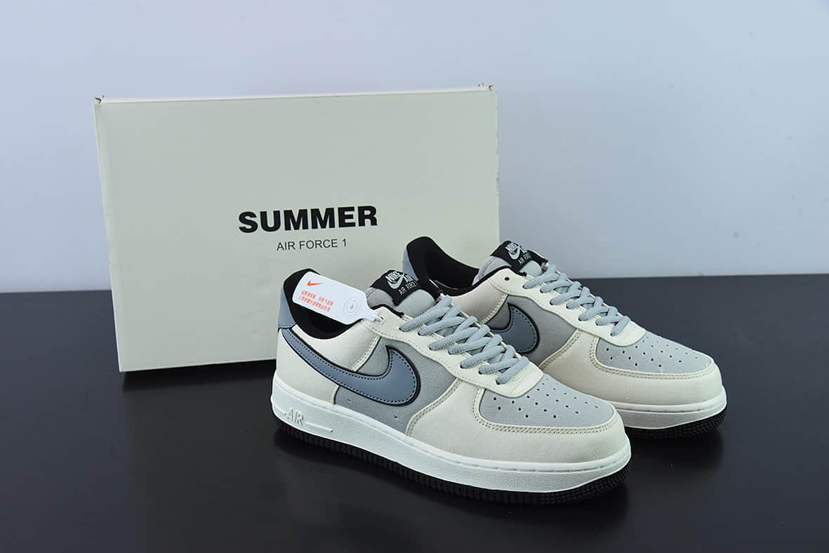 耐克Nike Air Force 1’07 Low QSMilk WhiteFog Blue拼接帆布奶白雾蓝空军一号低帮休闲板鞋纯原版本 货号：DG2296-020