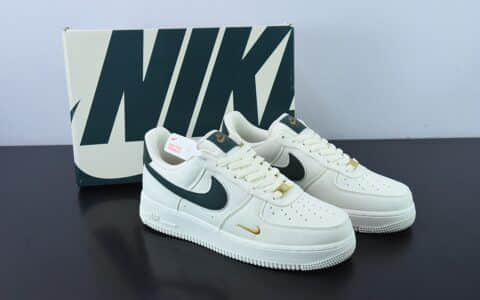 耐克Nike Air Force 1 Low 07 帆布米白暗绿金迷你双钩子空军一号低帮板鞋纯原版本 货号：MN5696-309