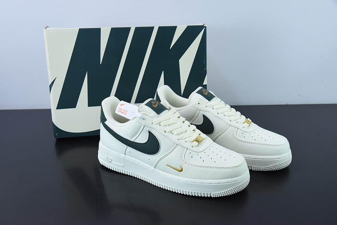 耐克Nike Air Force 1 Low 07 帆布米白暗绿金迷你双钩子空军一号低帮板鞋纯原版本 货号：MN5696-309