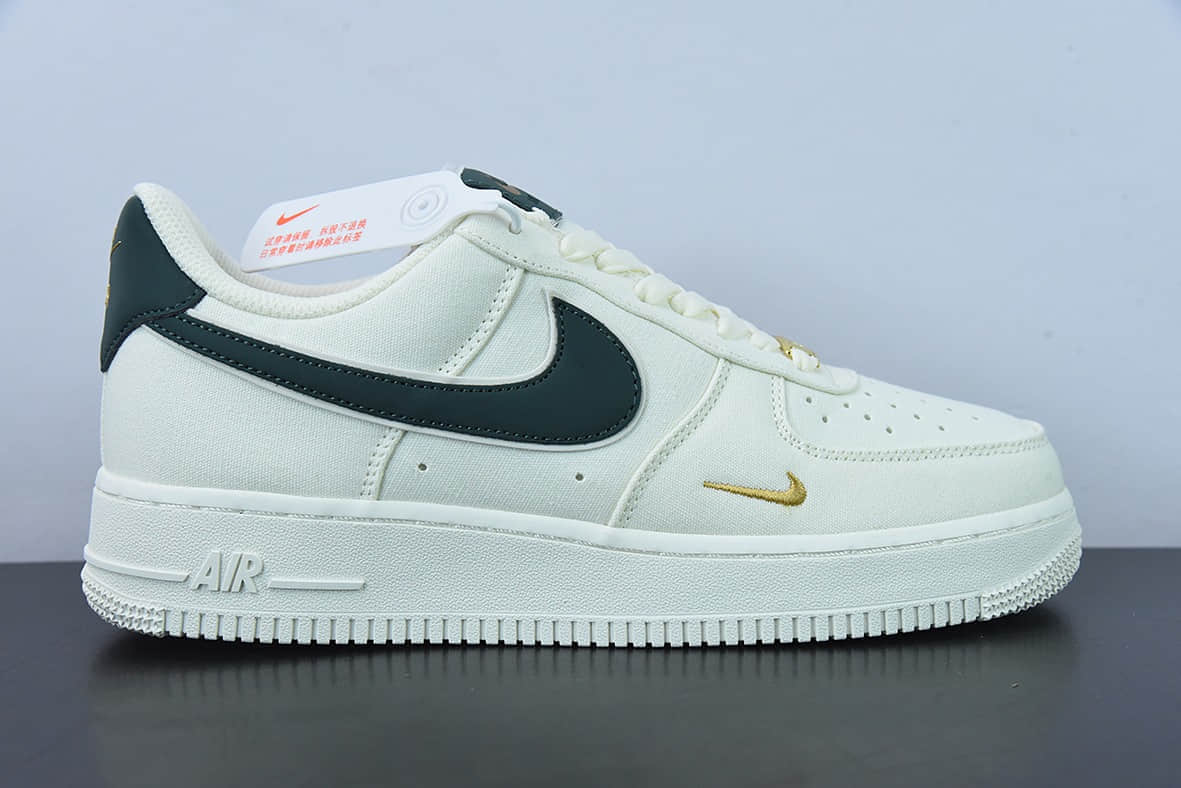 耐克Nike Air Force 1 Low 07 帆布米白暗绿金迷你双钩子空军一号低帮板鞋纯原版本 货号：MN5696-309