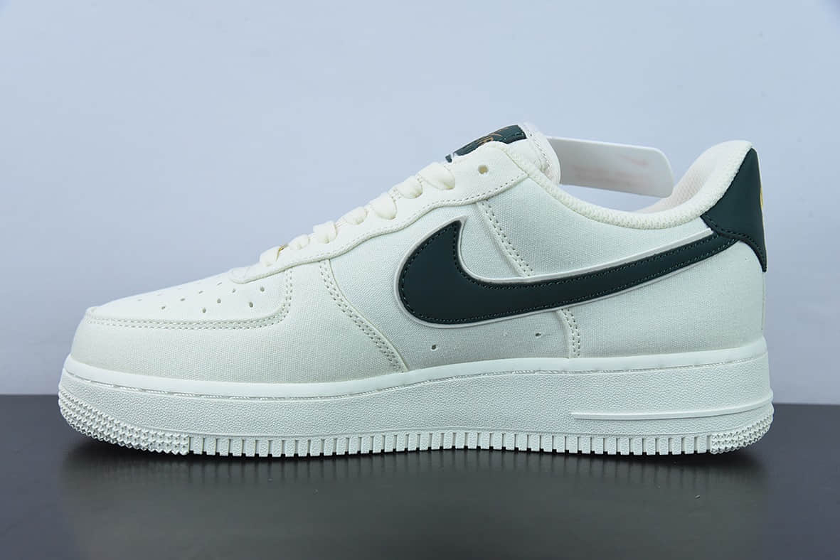 耐克Nike Air Force 1 Low 07 帆布米白暗绿金迷你双钩子空军一号低帮板鞋纯原版本 货号：MN5696-309