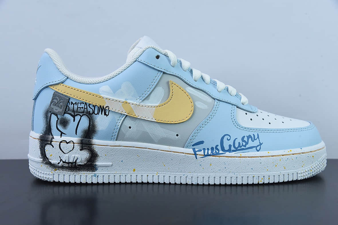 耐克Nike Air Force 1 07 LV8 创意绘画白蓝涂鸦空军一号经典低帮百搭休闲运动板鞋纯原版本 货号：CW2288-111