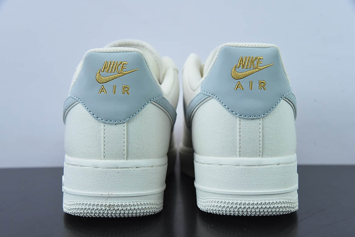 耐克Nike Air Force 1’07 Low QSSailLight BlueGold帆布米白浅蓝迷你双钩子空军一号经典低帮百搭休闲运动板鞋纯原版本 货号：MN5696-009