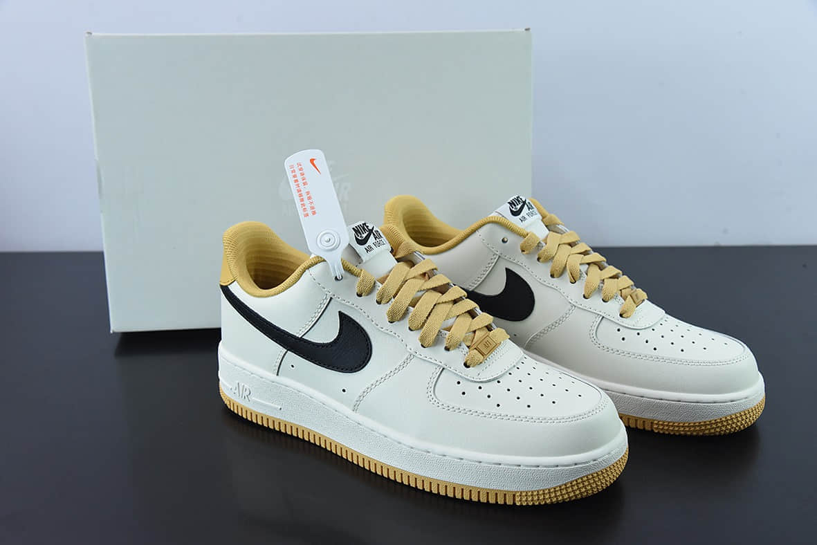 耐克Nike By You Air Force 1'07 Low Retro SP皮革米白姜黄黑钩子空军一号低帮经典百搭休闲运动板鞋纯原版本 货号：FD9063-101