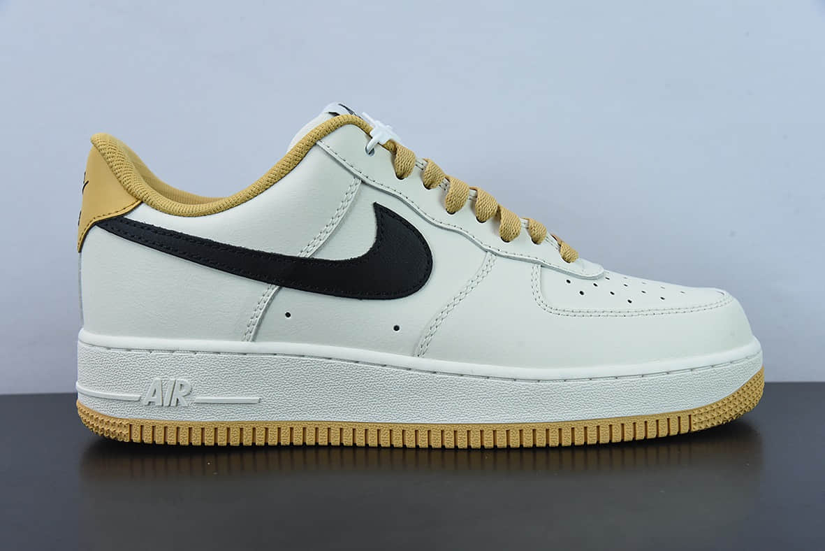 耐克Nike By You Air Force 1'07 Low Retro SP皮革米白姜黄黑钩子空军一号低帮经典百搭休闲运动板鞋纯原版本 货号：FD9063-101