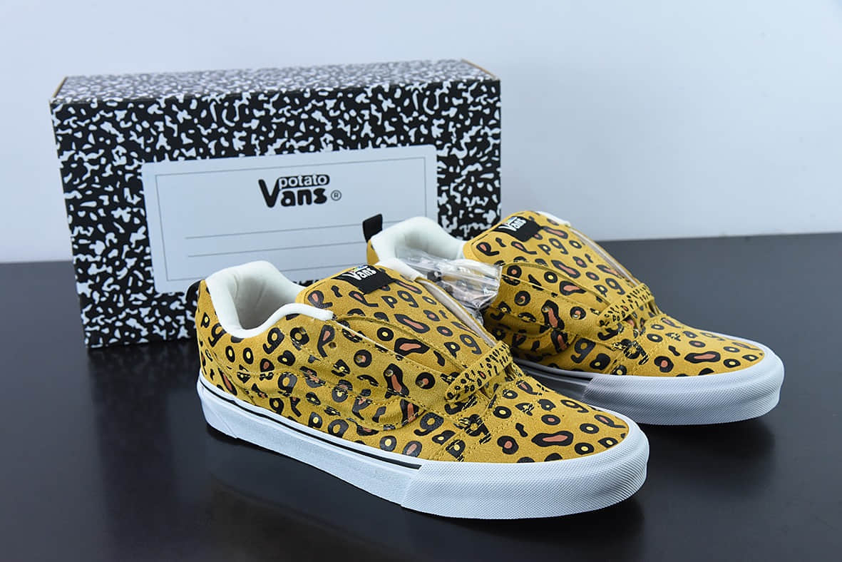万斯Vans Imran Potato x Vans Vault Knu-Skool VR3 LXLeopard Print坎普尔·茱利安系列肥胖版黄豹纹大LOGO宽鞋带低帮复古硫化休闲运动板鞋纯原版本 货号：VN0A7Q5JB3G
