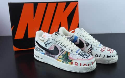 耐克Nike VLONE x Nike Air Force 1 潮牌联名超限量款 EDC陈冠希联名白蓝红涂鸦空军一号低帮休闲板鞋纯原版本 货号：GT6969-198