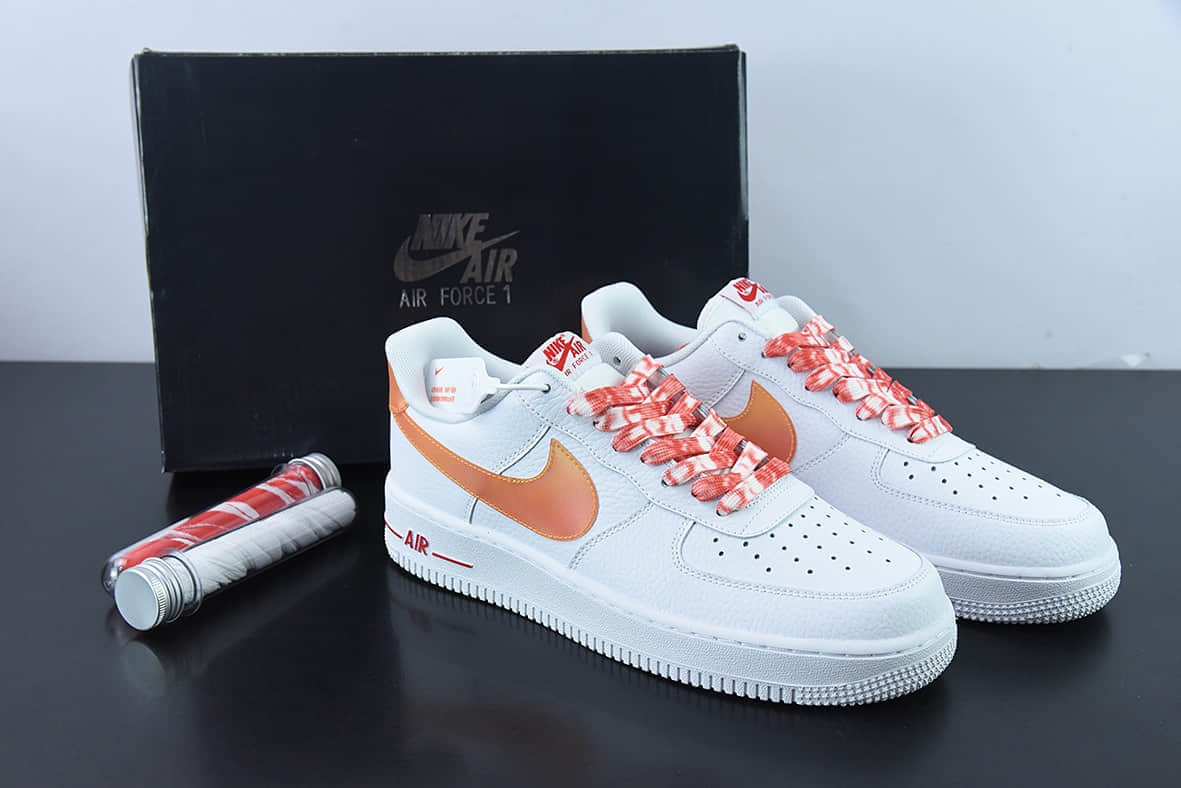 耐克Nike Air Force 1’07 LowJumbo Swoosh Orange白橙渐变大钩空军一号低帮休闲板鞋纯原版本 货号：DV3505-100