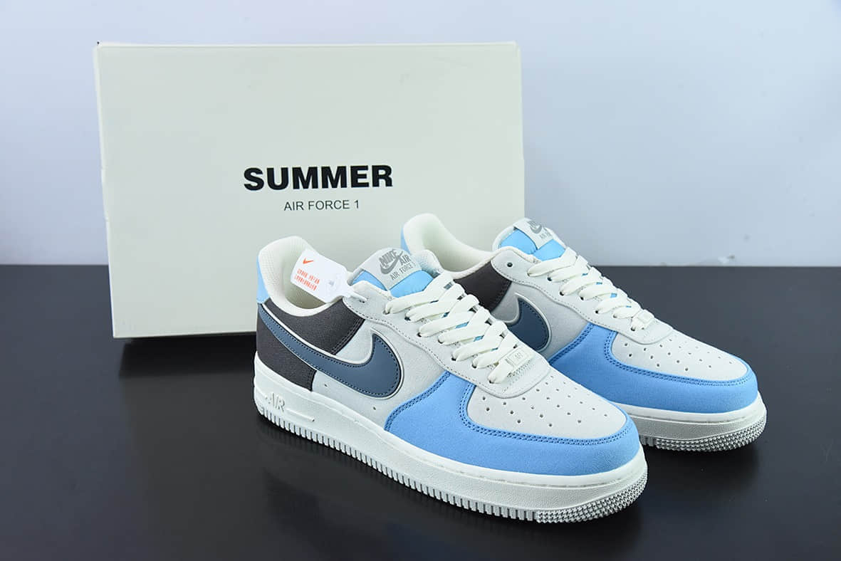 耐克Nike Air Force 1 '07 浅蓝布面空军一号低帮休闲板鞋纯原版本 货号：DG2296-024