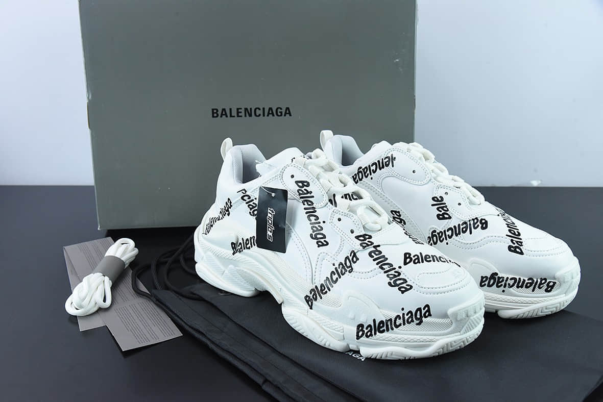 巴黎世家Balenciaga 1.0巴黎世家一代白黑字母弹幕老爹鞋纯原版本 货号：536737W2FAB9010
