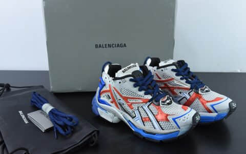 巴黎世家BALENCIAGA Runner SneakerLight BlueBeige解构破坏灰蓝橙慢跑系列低帮复古野跑潮流姥爹风百搭休闲运动慢跑鞋纯原版本 货号：677403 W3RB2 9744