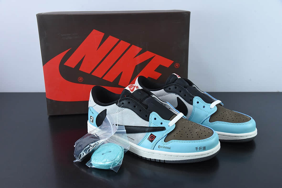 乔丹Air Jordan Travis Scott x Air Jordan 1 LowTS联名灰黑蓝千斤顶倒钩低帮休闲板鞋纯原版本 货号：DM7866-009