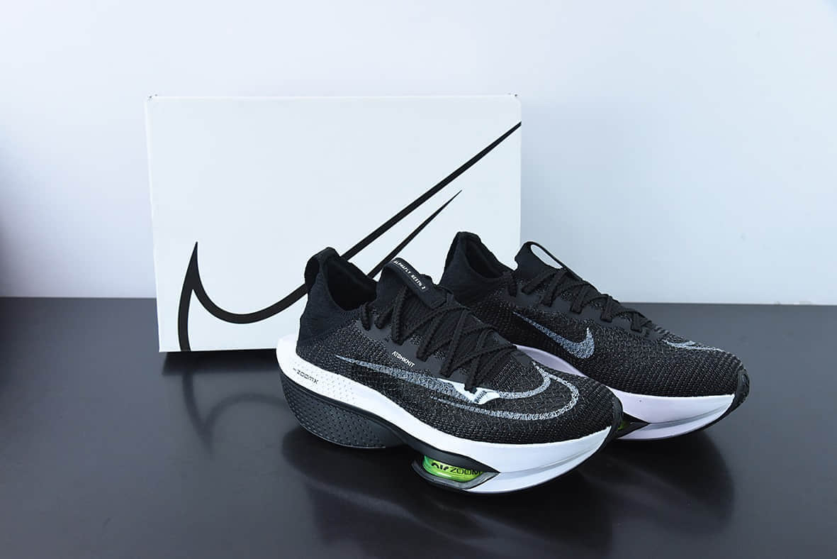 耐克Nike Air ZoomX AlphaFly NEXT% 2BlackWhite阿尔法2代系列针织黑白荧光绿马拉松气垫轻量超跑竞速运动慢跑鞋纯原版本 货号：DV9422-400