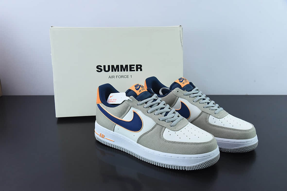 耐克NIke Air Force 1 '07 灰白蓝双勾布面空军一号低帮休闲板鞋纯原版本 货号：DG2296-021