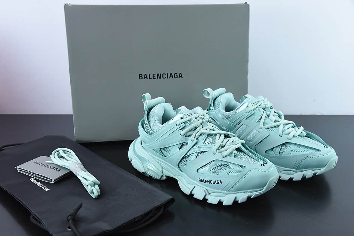 巴黎世家BALENCIAGA Track Trainers 3.0代浅薄荷绿黑复古野跑姥爹潮流百搭慢跑鞋纯原版本 货号：542023 W2LA2 4010