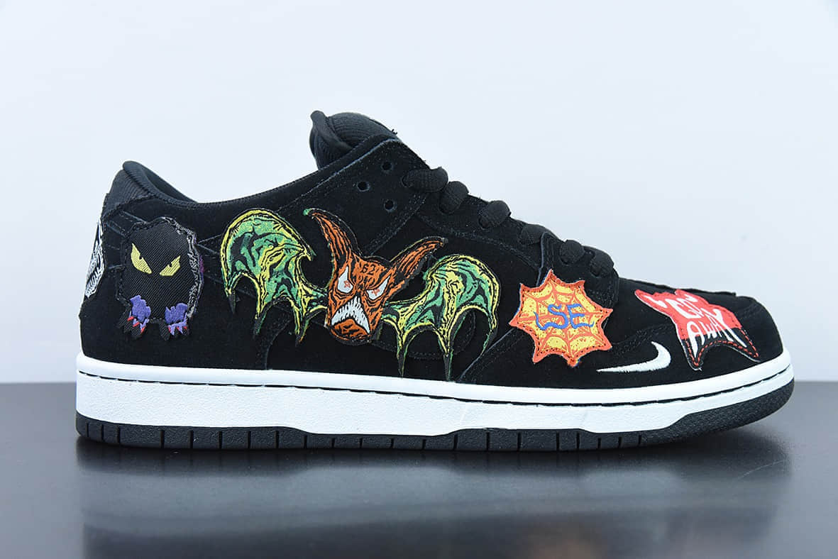 耐克Nike Neckface x Nike SB Dunk LowHalloween联乘洛杉矶涂鸦艺术家黑彩噩梦补丁扣篮系列低帮休闲运动滑板板鞋纯原版本 货号：DQ4488-001