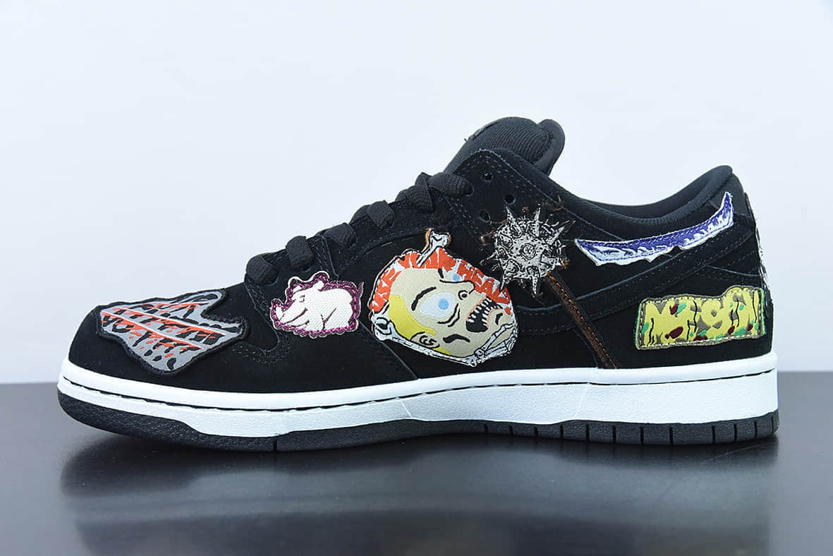 耐克Nike Neckface x Nike SB Dunk LowHalloween联乘洛杉矶涂鸦艺术家黑彩噩梦补丁扣篮系列低帮休闲运动滑板板鞋纯原版本 货号：DQ4488-001