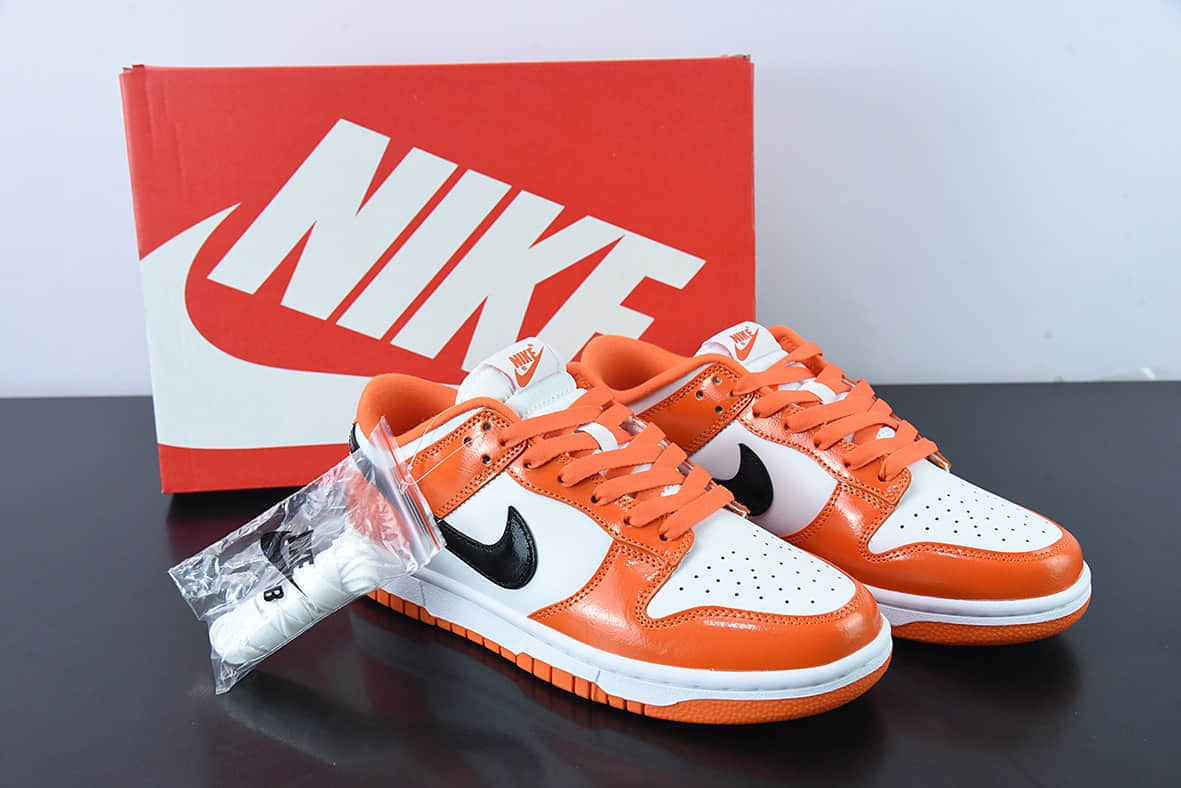 耐克Nike SB Dunk Low 漆皮南瓜白黑橙SB低帮休闲滑板鞋纯原版本 货号：DJ9955-800