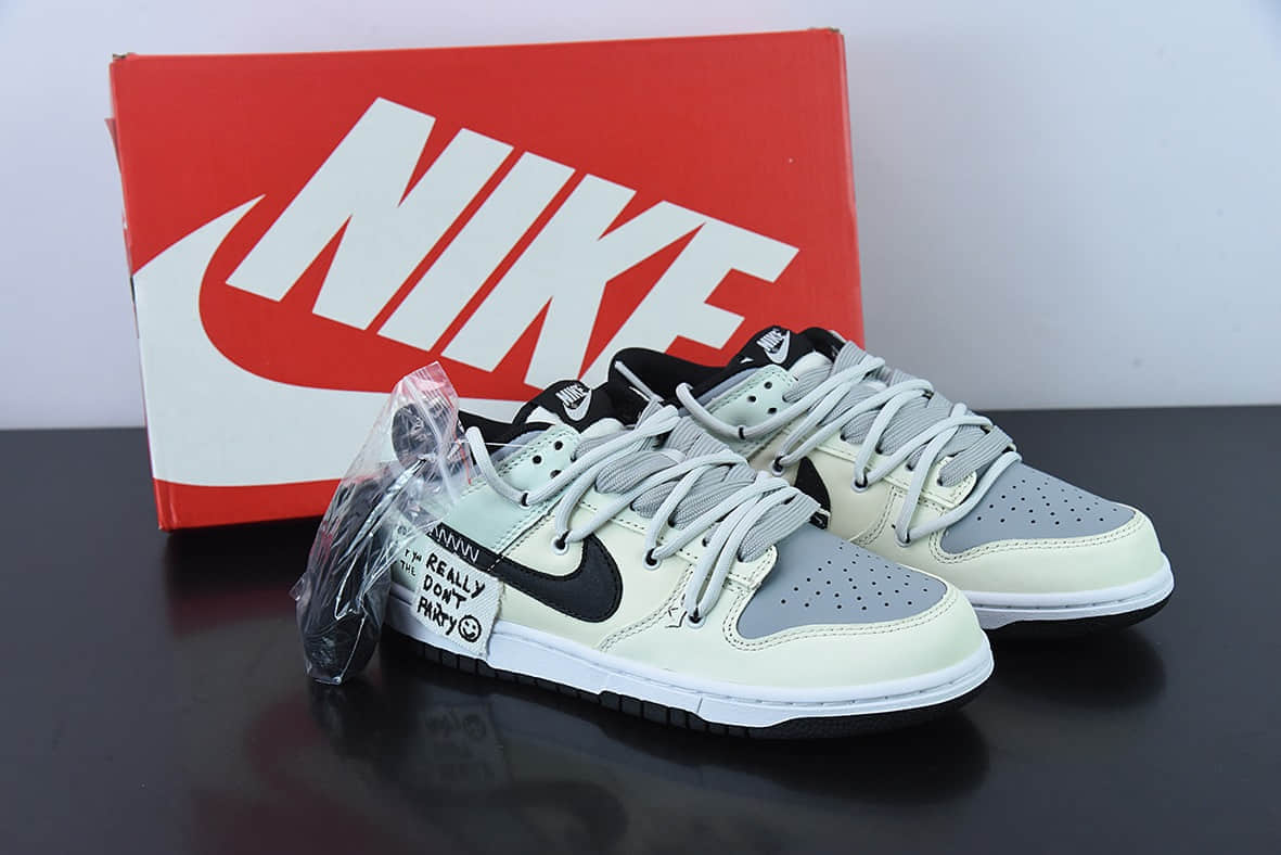 耐克Nike Dunk Low Retro 解构定制配色米黄灰黑笑脸低帮休闲滑板鞋纯原版本 货号：DD1391-100