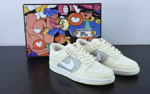 耐克Nike Dunk Low 米白英文定制配色SB扣碎篮板时尚休闲板鞋纯原版本 货号：DD8052-112