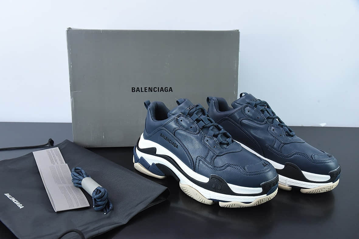 巴黎世家Balenciaga Ad x Balenciaga Triple S 联名款灰蓝复古老爹鞋纯原版本 货号：536737W2FAD4197