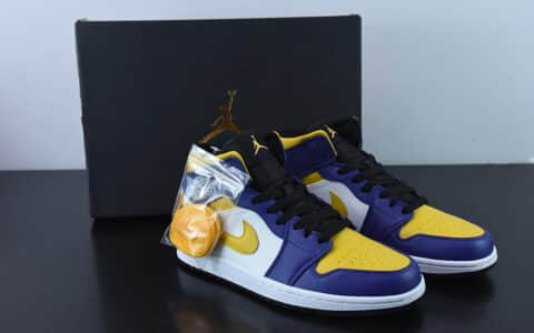 乔丹Air Jordan 1 Mid RetroWhat theAJ1乔丹一代拼接蓝紫色湖人黄钩中帮篮球鞋纯原版本 货号：DQ8426-517