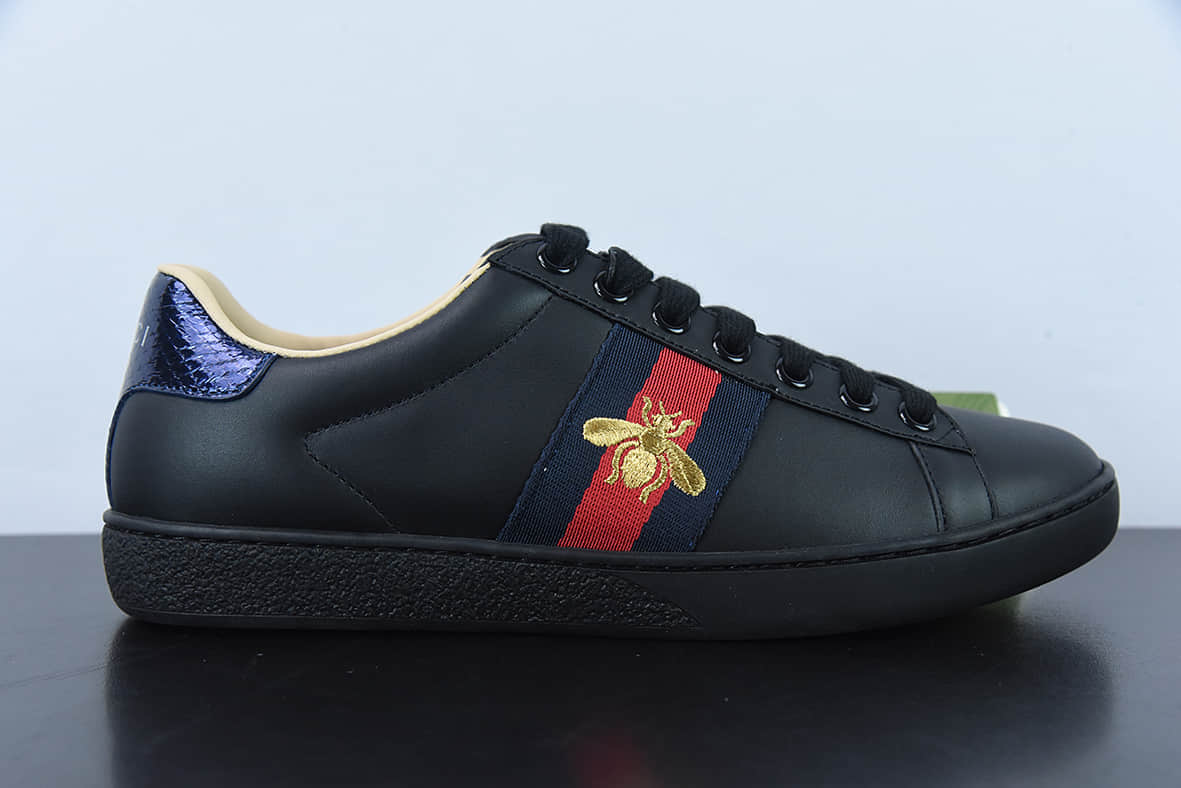 古驰Gucci Ace Embroidered Low-Top 皮革黑深蓝红小蜜蜂拼色刺绣系列经典低帮百搭休闲运动小白板鞋纯原版本 货号：429446 A38G0 1284