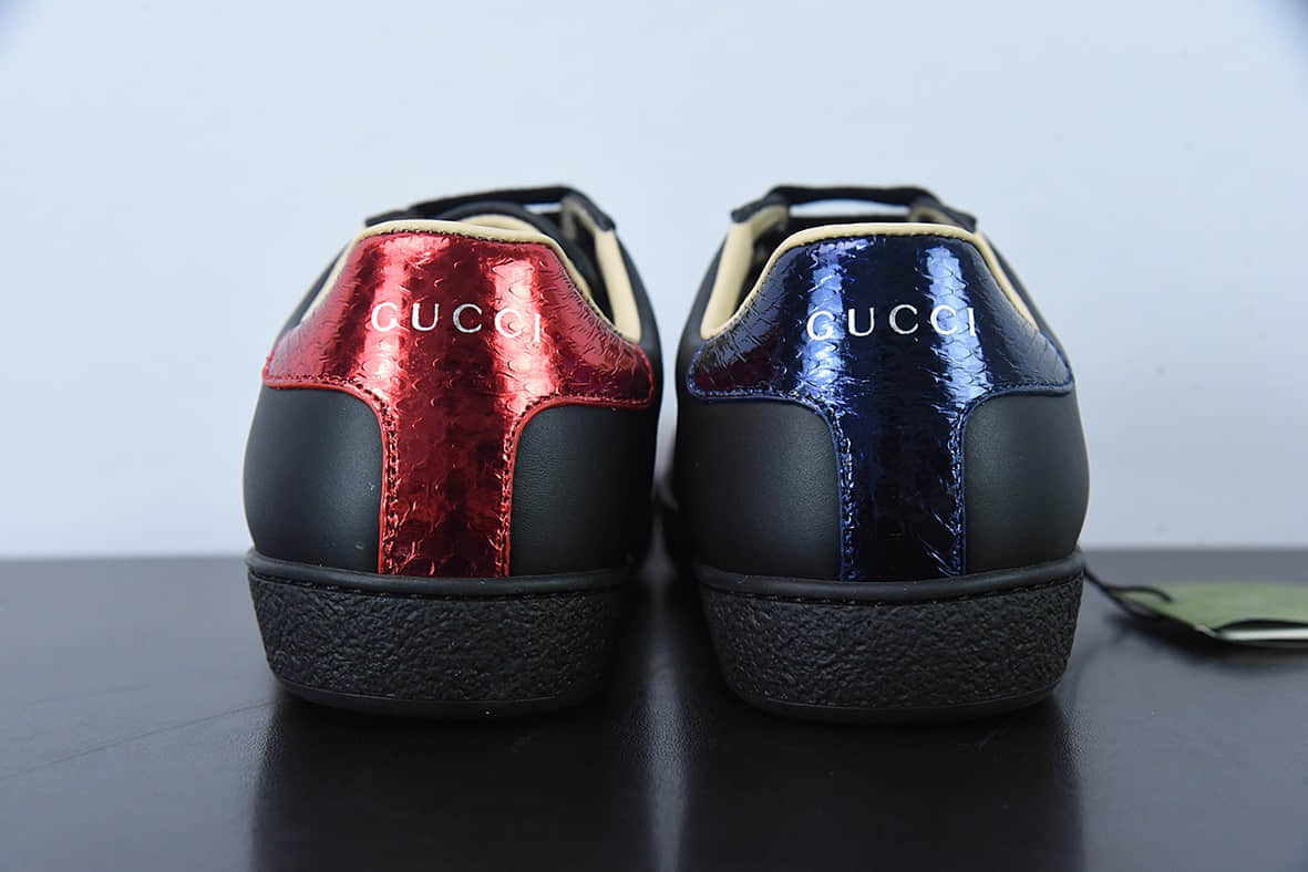 古驰Gucci Ace Embroidered Low-Top 皮革黑深蓝红小蜜蜂拼色刺绣系列经典低帮百搭休闲运动小白板鞋纯原版本 货号：429446 A38G0 1284