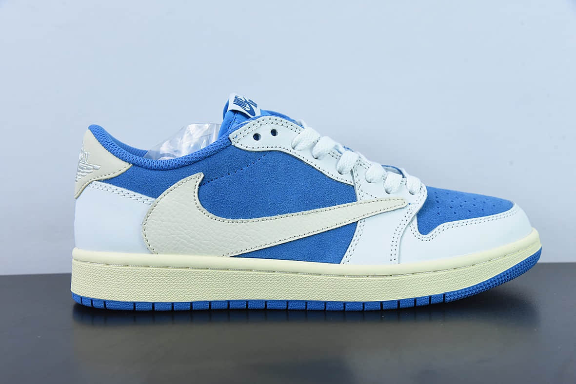 乔丹Air Jordan Fragment x Travis Scott x Air Jordan 1 Low 三方联名白蓝倒钩低帮休闲板鞋纯原版本 货号：CQ4277-212