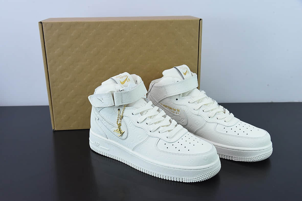 耐克Nike Lv x Nike Air Force 1 路易斯威登驴牌LV联名白金空军一号高帮运动休闲板鞋纯原版本 货号：1A9V8Z