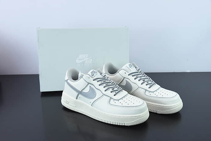 耐克Nike Air Force 1 Low 米白银空军一号3M反光低帮休闲板鞋纯原版本 货号：BQ8228-366