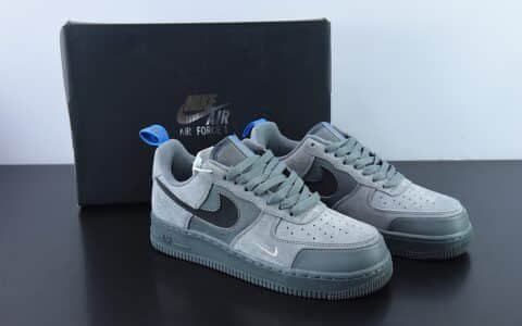 耐克Nike Air Force 1 翻毛深灰蓝黑小双钩空军一号低帮休闲板鞋纯原版本 货号：DO6709-002