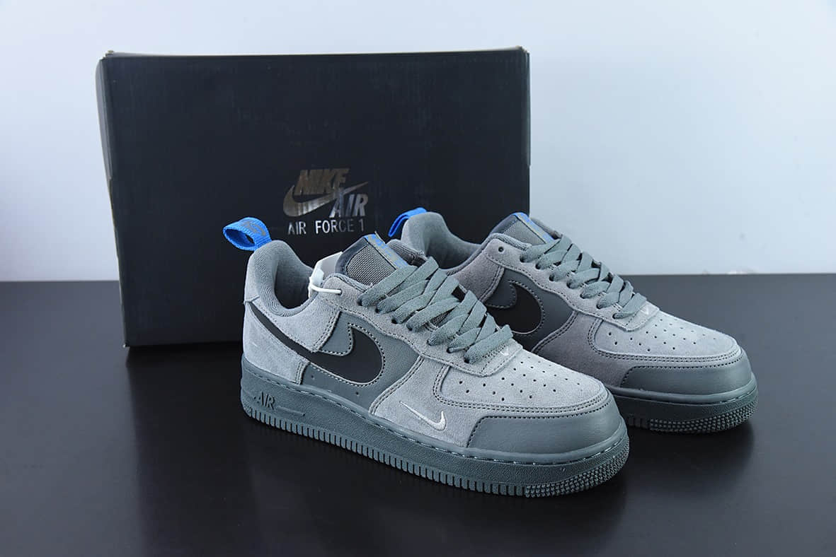 耐克Nike Air Force 1 翻毛深灰蓝黑小双钩空军一号低帮休闲板鞋纯原版本 货号：DO6709-002